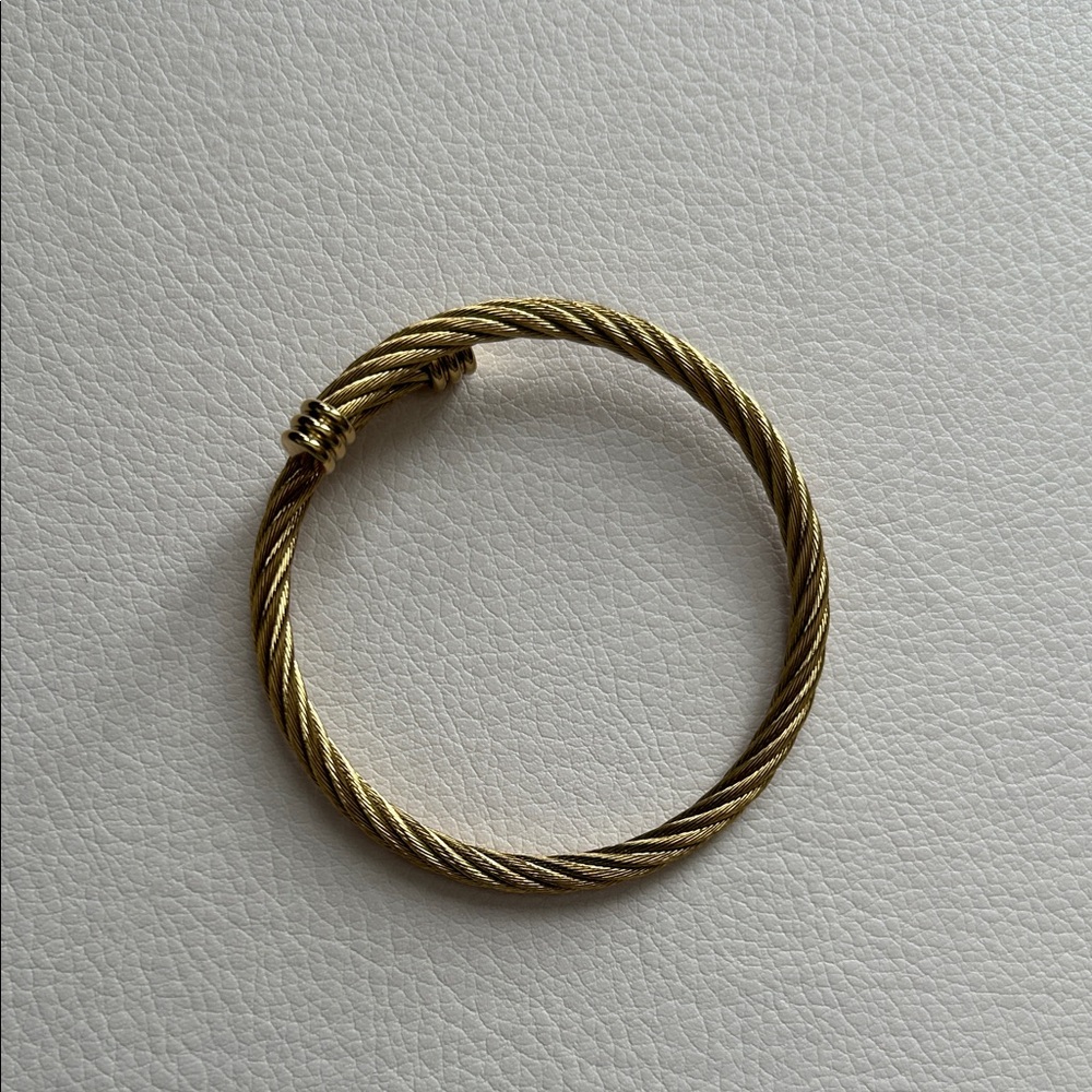 Twisted 18K Gold Plated Cable Cuff Adjustable Stainless Steel Bangle Bracelet - Picture 2 of 4
